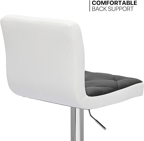 Miniatura 5 de MoNiBloom Juego de 2 taburetes de bar de altura ajustable en color negro y blanco con bloqueo de cuero sintético, sillas de bar giratorias con