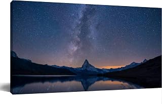 Wall Art Frame Gallery Wall Decor Matterhorn a milky way and a reflection near the lake at night Modern Canvas Prints Artwork for Living Room Bedroom Office Kitchen 48x24Inch