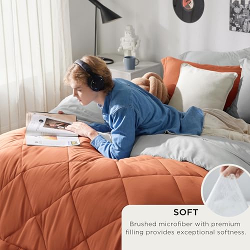 Image of Bedsure Full Size Comforter Set - 7 Pieces Reversible Burnt Orange Bedding, Full Size Bed Set for All Seasons, Bed in a Bag with Down Alternative Comforter, Sheets, Pillowcases & Shams
