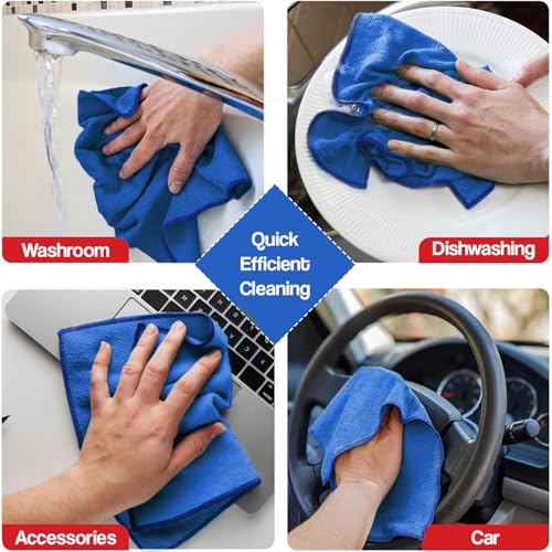 Image of Allextreme 340 GSM Microfiber Cloth Reusable Lint & Streak-Free Extra Soft Super Absorbent Double Sided Plush Towel for Car Bike Detail Cleaning Kitchen Window Wash Drying (40 X 40cm, 4Pc, Blue)