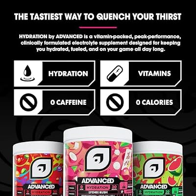 Advanced Hydration High-Performance Electrolyte Drink Mix with B Vitamins for All-Day Hydration - Caffeine Free, Zero Calories, Sugar Free, Keto Friendly - (30 Servings, Rainbow Candy)