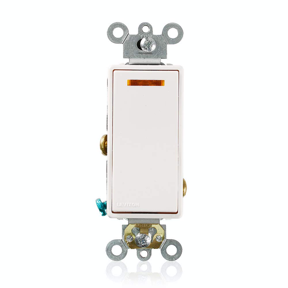 Leviton 5631-2W Decora Plus 20A 120V Rocker Switch - Illuminated OFF Handle, Quiet Single-Pole, White