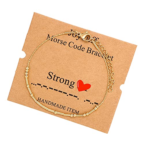 Image of JoycuFF Inspirational Morse Code Bracelets for Women Silver Beads Jewelry Encouragement Mantra Gifts for Her