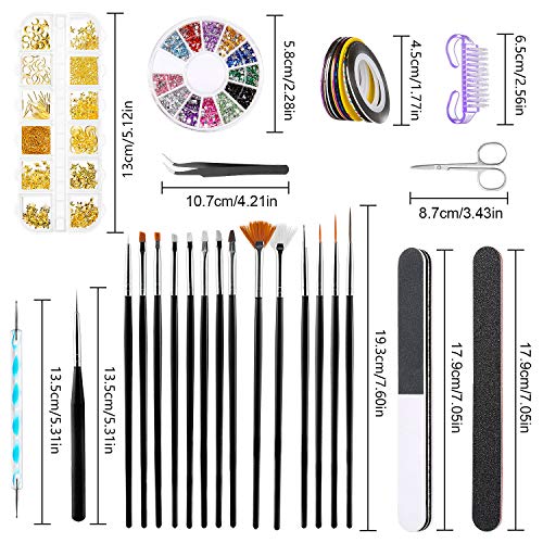 Nail Art Pinsel Set, GuKKK 39 Stücke Nageldesign-Zubehör, 15 Stücke Nagel Pinsel, 5 Stücke Dotting Pen, 10 Streifenband… – Bild 8