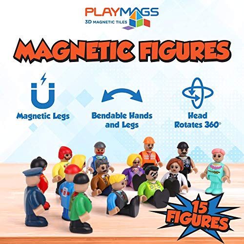 Playmags Magnetic Figures-Community Figures Set Of 15 Pieces - Play People Perfect For Magnetic Tiles - Stem Learning Toys Children - Magnetic Tiles Expansion Pack #TOP1