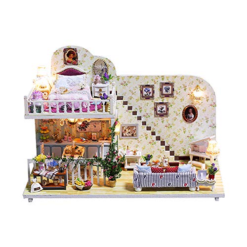 ROBOX Miniature Dollhouse DIY Kits 1/24 Scale Mini House Wooden Craft Models Miniature House Kit Romantic Two Floors Apartment with Furniture?Music,Dust Cover and Led Light