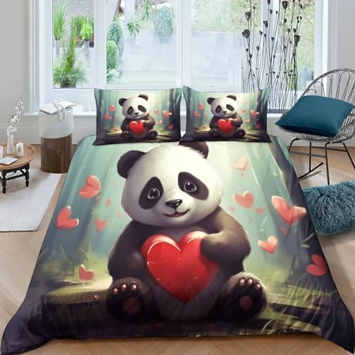 Housse de couette 200x200 panda parure de lit 3 pièces lit double microfibre - 2