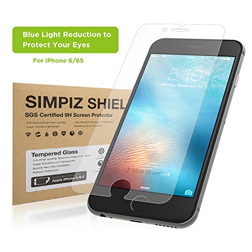 Simpiz iPhone 6/6S Screen Protector, Crystal Clear Thinnest Shatterproof Flexible Tempered Glass Screen Cover for iPhone 6 & iPhone 6S, Lifetime Warranty - Blue Light Cut for Eye Protection