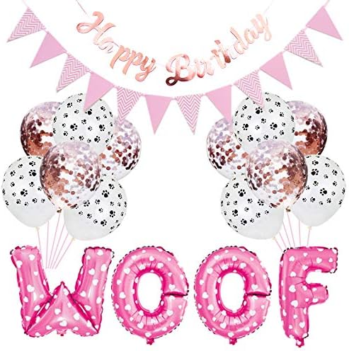 Suministros de fiesta de cumpleaños para perros, decoraciones de globos de letras WOOF con estampado de patas de perro, pancarta de feliz cumpleaños
