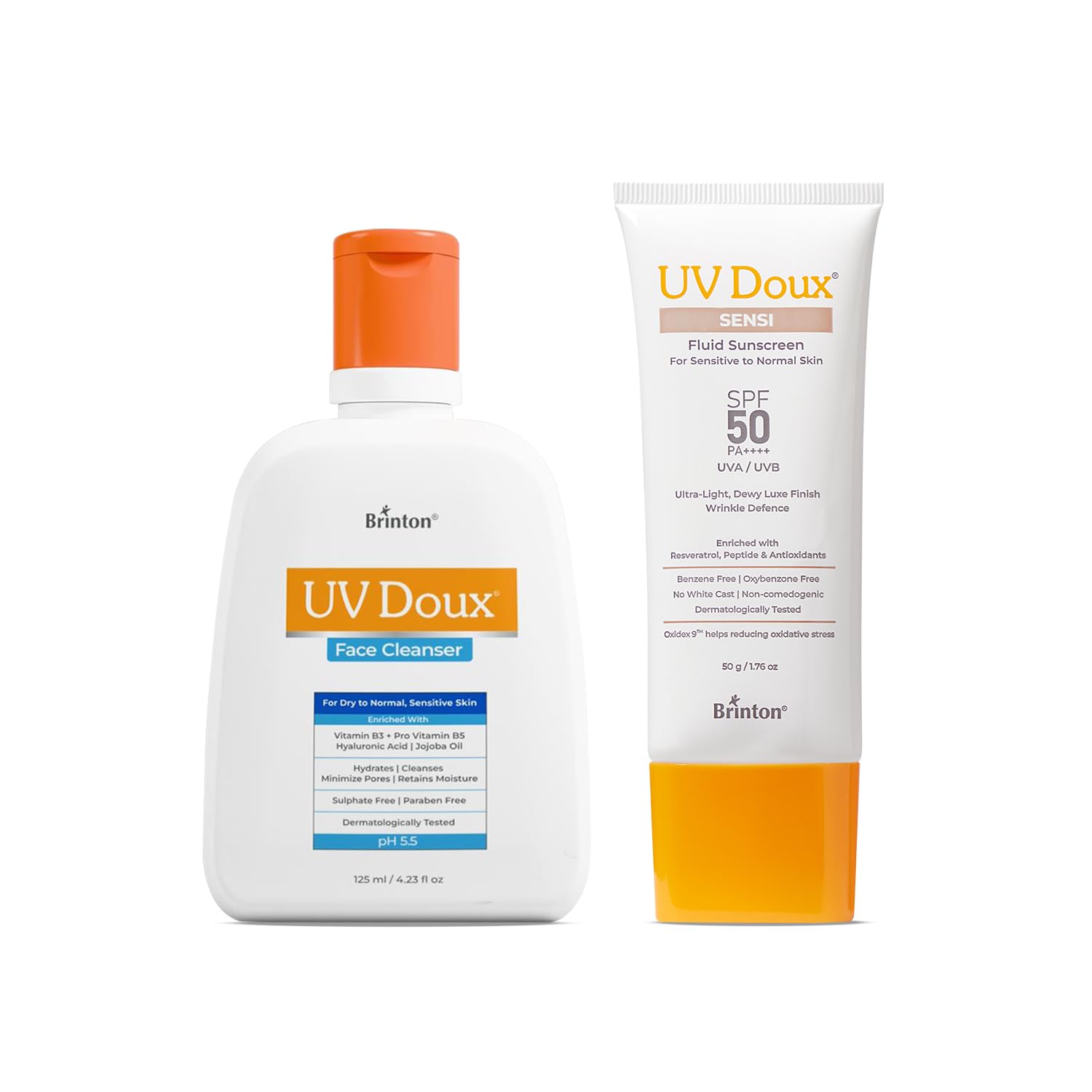 Brinton UV Doux Sensitive Duo: Face Cleanser (125ml) & Sensi Fluid Sunscreen (50g) | Gentle Cleaning & High SPF 50 Protection | For Normal to Sensitive Skin | Benzene Free-image-18