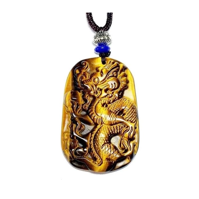 Collier sculpté en jadéite dorée, l'amulette dragon idéale à offrir