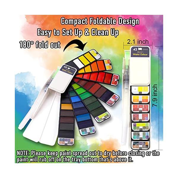 Dyvicl Watercolor Paint Set, 42 Assorted Colors Foldable Paint Set with