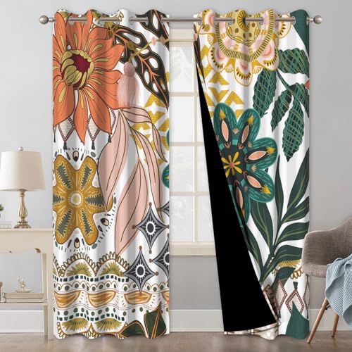 Boho Blackout Curtains 84 Inch Length 2 Panels Set, Floral
