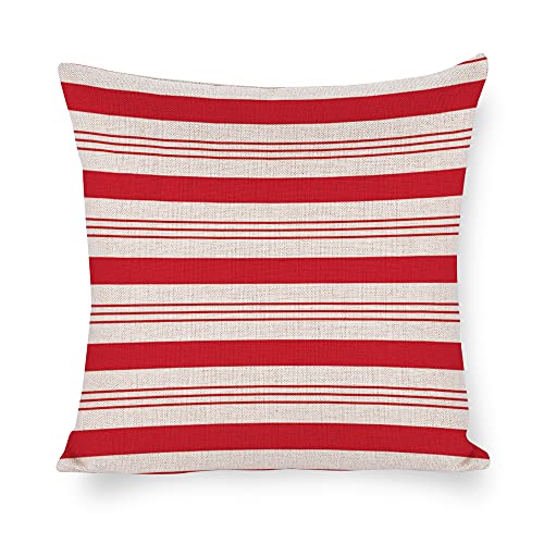 OneMtoss Housse de coussin carrée décorative de Noël à rayures rouges - Taie d'oreiller pour décoration intérieure, canapés, lits et chaises, 45,7 x 45,7 cm (WMWZ1)