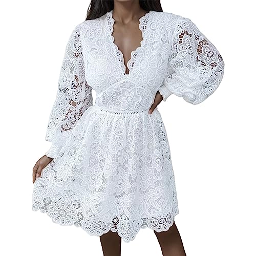 Robe Dentelle Casual en Coupe Ample et Col V Plongeant