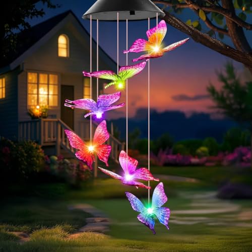 Image of Winzwon Gifts for Mom Mothers Day from Daughter Solar Wind Chimes Butterfly Birthday Gifts for Mom Grandma Women Mobile Hanger Outdoor Decor Home