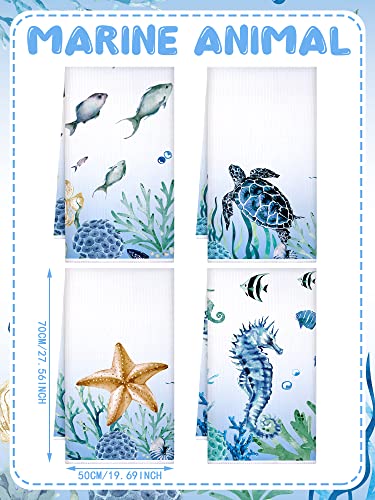 Bencailor 4 Pcs Sea Kitchen Towels Beach Dish Towels Set Turtle Ocean Animal Nautical Hand Towels For Kitchen Decorative Soft Dish Cloths Absorbent Kitchen Tea Towels, 4 Styles (19.7 X 27.5 Inch) #TOP2