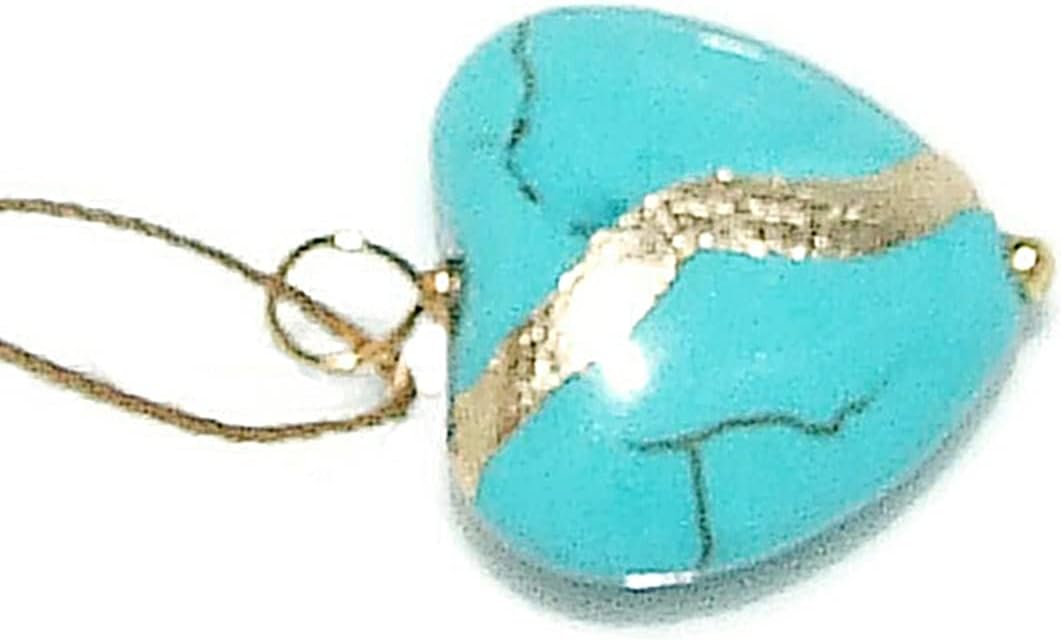 Kintsugi 18mm Smaller Turquoise Howlite Broken Heart Mended with 23 Karat Gold, Cord Necklace