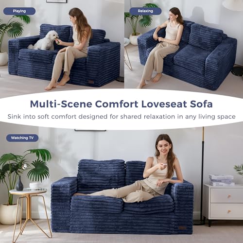 Image of MAXYOYO Boneless Loveseat Sofa Couch for Adults, Floor Bean Bag Couch Sofa | Faux Fur Sofa with Armrests and Back Support, Plush Foam Filled Lounge Couch, Cozy Bean Bag Couch for Living Room, Apartment
