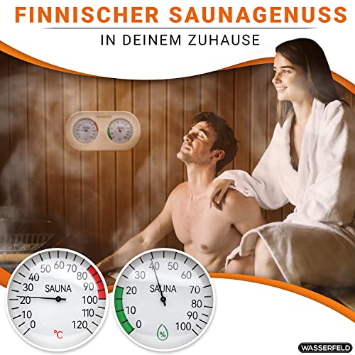 WASSERFELD® Sauna Thermometer Hygrometer [2in1 Funktion] Präzises Saunathermometer für eine genaue Messung der Temperatur & Luftfeuchtigkeit - Sauna Hygrometer mit gehärtetem Glas - Saunazubehör…