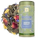 Teabloom Green Tea, Sencha Medley Loose Leaf Tea, Fresh and Floral, Purest Quality Green Tea Leaves Combined with Pretty Botanicals in Reusable Gift Canister, 2.82oz/80 g Canister Makes 35-50 Cups
