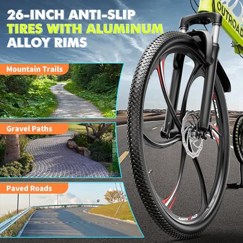 Max4out 26 Inch Folding Mountain Bike, 21 Speed Full Suspension Bicycle with High-Carbon Steel, Dual Disc Brake Non-Slip Quick Release tire Folding Bicycle for Adults/Men/Women(Green)