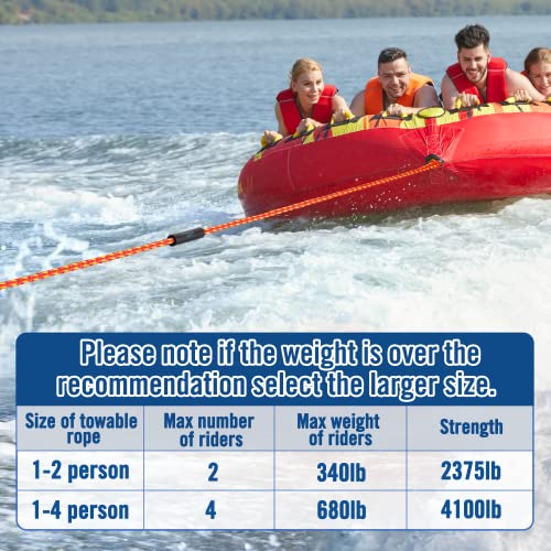 Image of Affordura Adjustable Tow Rope for Tubing, 65 FT 4-Section Boat Tow Rope Extension, Heavy Duty Ski Rope Water Sports Pontoon Towable Tube Pull Rope