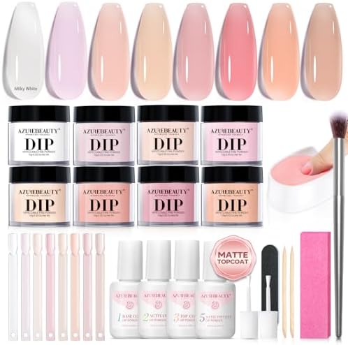 AzureBeauty Dip Powder Nail Kit, Jelly Translucent Milky White Sheer Pink