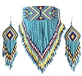 Native Style Seed Beads Beaded Choker Bib Statement Necklace (Blue)