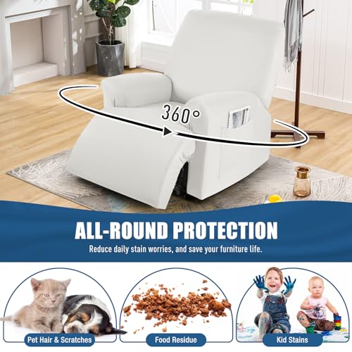 Image of TAOCOCO Stretch Recliner Couch Covers 3-Pieces Style Recliner Chair Covers Recliner Cover for Reclining Chair Slipcovers Feature Fitted Soft Washable (1 Seat, Milk White)