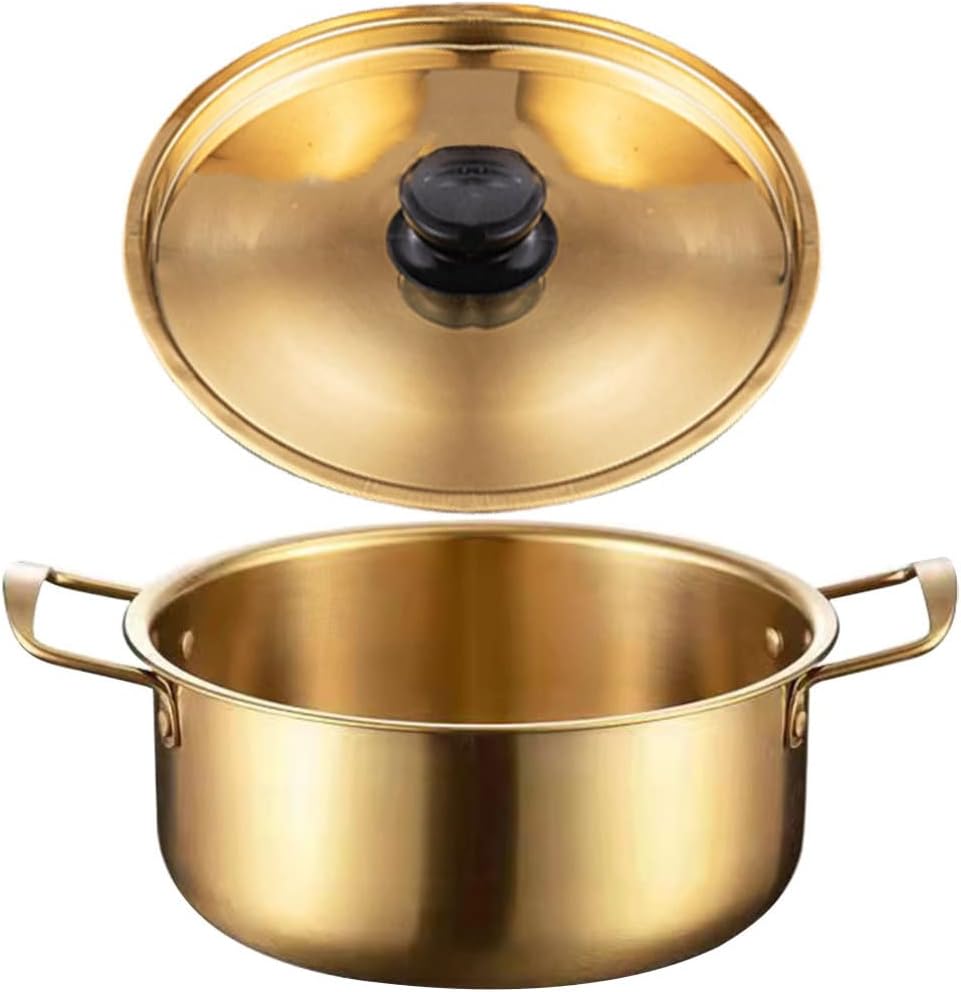 Kichvoe Stainless Steel Noodle Pot with Lid Portable Korean Cooking Pot for Soup Ramen Porridge Lightweight Kitchen Cookware for Camping Hiking Outdoor Parties 9.76X7.08X3.93In