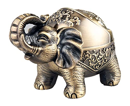 Ansimple Cenicero con tapa, cenicero de mesa, caja de almacenamiento, caja de almacenamiento, mesa antigua, tienda al aire libre, oficina, decoración (forma de elefante)