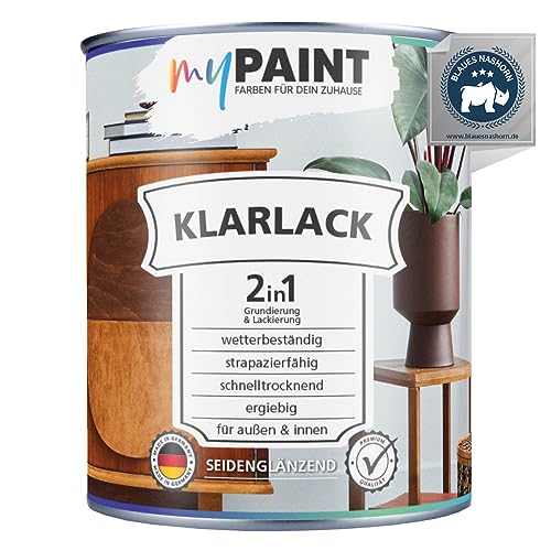 myPAINT 2 in 1 Klarlack 750ml Seidenglanz - Hochwertiger Holzlack für innen und außen, UV- und wetterbeständig, optimaler Schutz und Veredelung für Holz. Spielzeugsicher