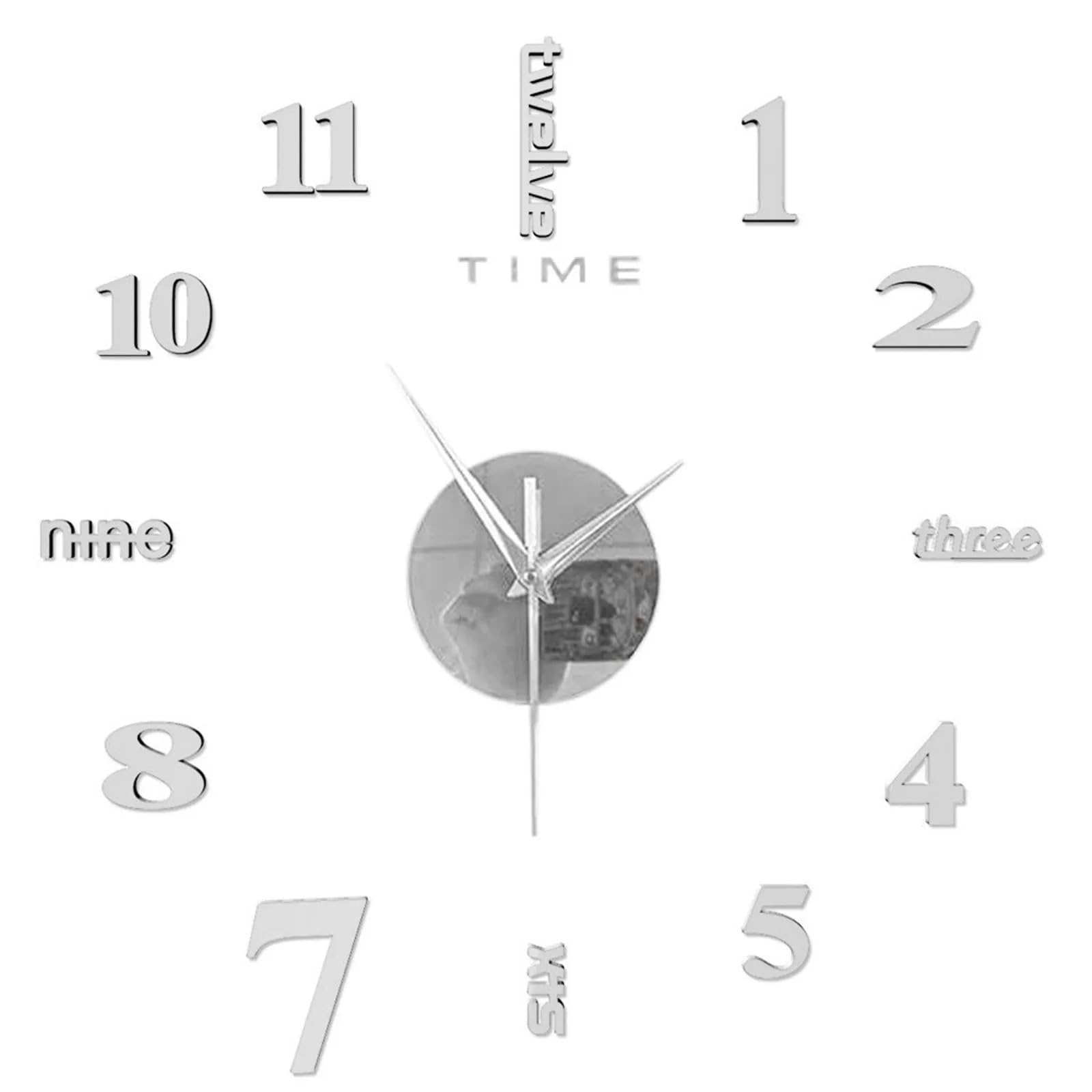 YUPLIODSX Frameless Diy Wall Clock Frameless Diy Wall Mute Clock 3d Mirror Sticker Home Decor 12-hour Display Office 50x50cm