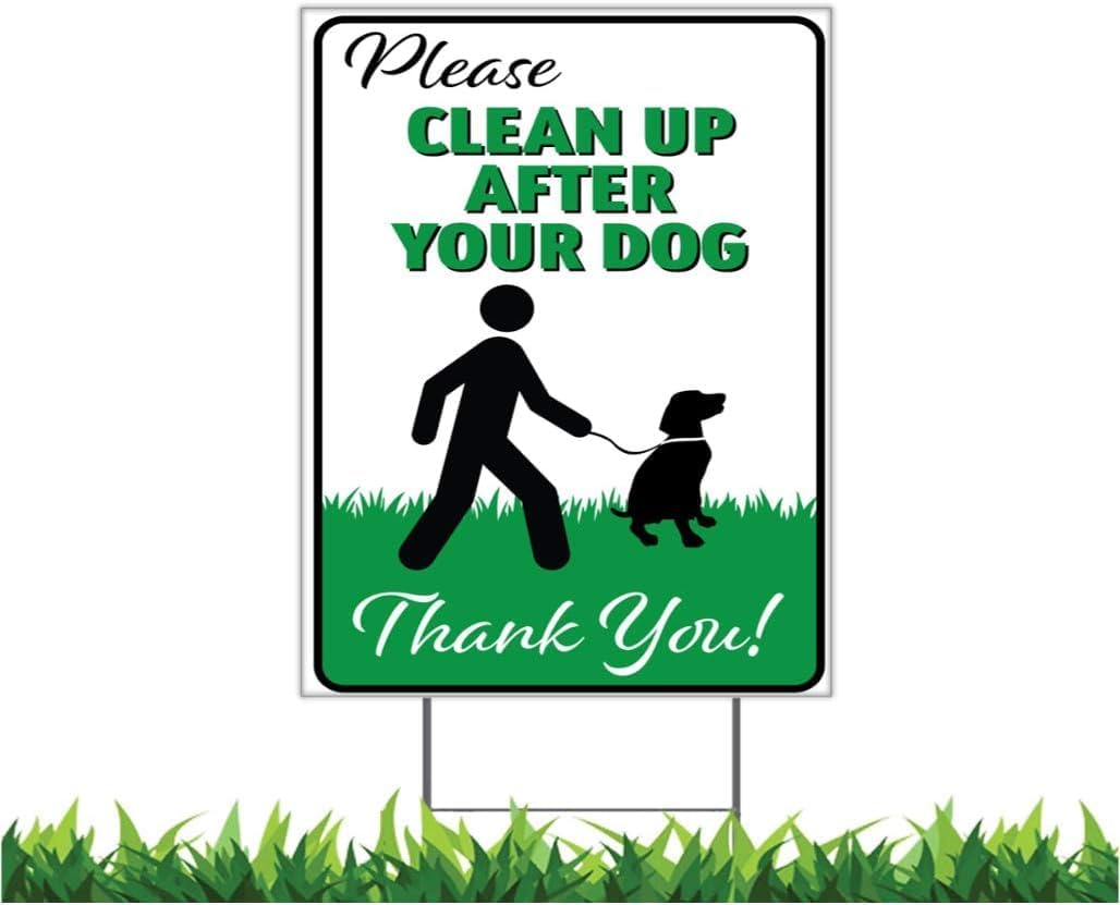 Clean Up After Your Dog Yard Sign, Double-Sided, Weatherproof Outdoor Sign with H-Stake Included (Green, 18x24 Inches)