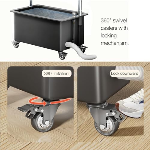 Commercial Freestanding Mop Sink with Drain Outlet & 5 Mop Hooks - Durable Plastic Utility Sink for Laundry, Hospitals, Schools & Shopping Malls - Mop Storage Rack Included (Black)