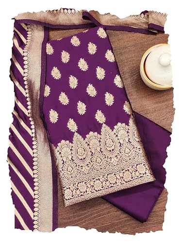 Image of DEVANGI Women's Banarasi Silk Unstitched Salwar Suit Dress Material With Dupatta