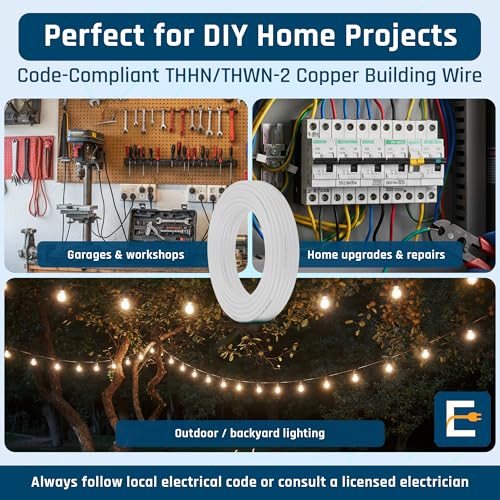 Image of THHN Wire 12 Gauge (12 AWG) 50 FT - Stranded Copper Building Wire for Panel /Control Wiring, Grounding & Lighting Circuits (Residential /Industrial), UL Listed, 600V, THWN-2, PVC /Nylon Jacket, White