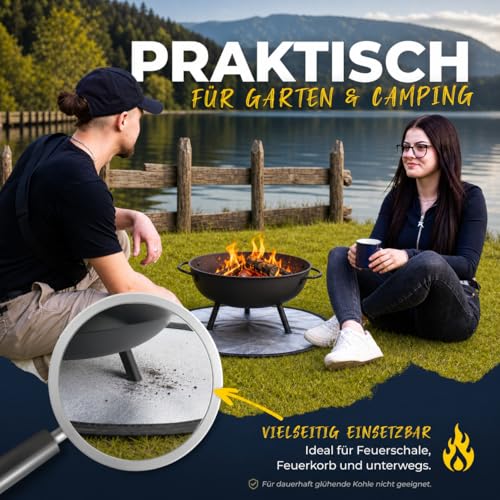 Grillmatte feuerfest mit Aschetasche – Hitzeschutz Unterlage für Feuerschale & Grill, schützt Rasen und...