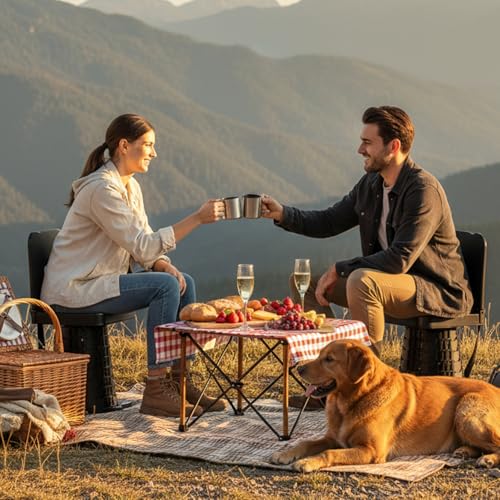 Image of Upgraded Collapsible Stool with Backrest, Portable Folding Stool, Square Telescopic Seat for Camping Fishing Hiking BBQ Outdoors and Indoors, Max Load Capacity 550lbs