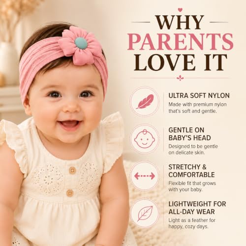 Image of Nylon Newborn Headbands Hair Bows Elastics Soft Bands Headwraps For Newborns Infants Toddlers Kids Baby Elastic Turban Headwrap Hair Accessories Pack Of 6,Multi