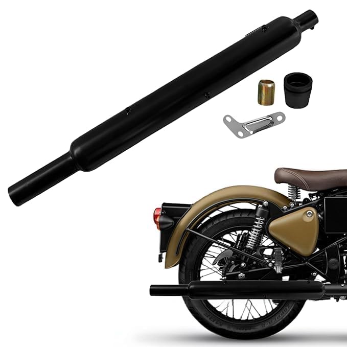 BULLET Long Punjab Silencer Free Flow For Loud Sound For Royal Enfield Classic, Bullet Standard, Thunderbird, Electra 350cc & 500cc. (BS6, Black)-image-11