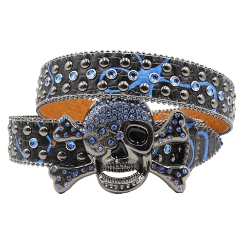 Rhinestone Skull Belt PU Leather Gothic Western Cowboy Bling Studded Diamond Crystal Fashion Jeans Belt