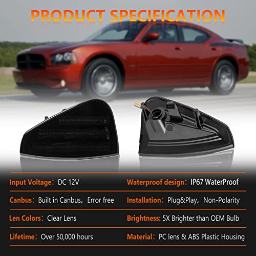 Popmotorz 2Pcs Led Corner Lights Front Side Marker Lights Assembly For Dodge Charger 2006 2007 2008 2009 2010 Side Marker Turn Signal Corner Lamps Driver And Passenger Side Smoked Black #TOP2