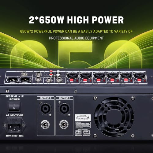 Image of BOMGE PD-8 Professional 650w Powered Mixer, 8 Channel Sound Mixer With Dual Wireless Mic, USB, 256-Bit Effects, Bluetooth,48V for Live Bands and DJs