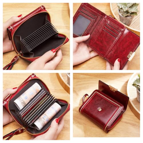 Image of PALAY MIni Wallet for Women PU Leather Purse Card Coin Bag for Women RFID Card Bag Vintage Burgundy Red Wallet Clutch Bag Gift for Girls