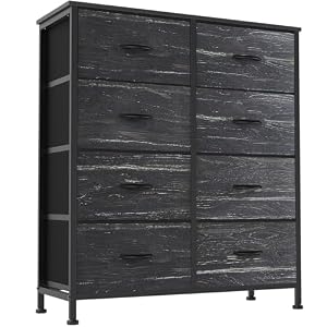 Sweetcrispy 8 Drawer Fabric Dresser for Bedroom, Tall Dresser, Black Wood