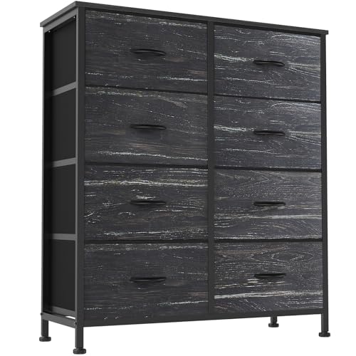 Sweetcrispy 8 Drawer Fabric Dresser for Bedroom, Tall Dresser, Black Wood