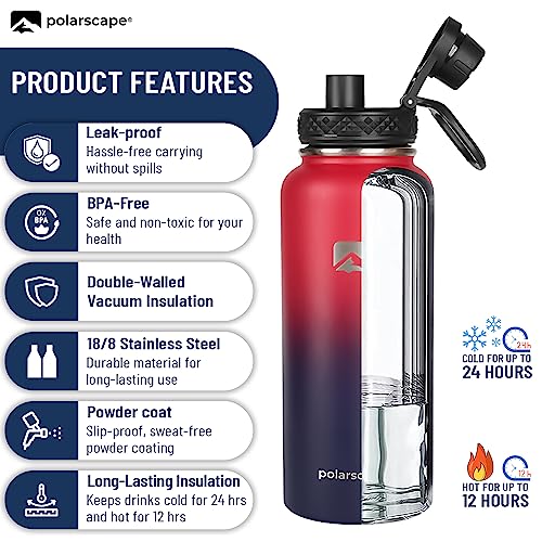 Polarscape Stainless Steel Insulated Water Bottle with Straw, Metal Water Bottle, Includes 3 Lids, 2 Straws, and Straw Brush - Image 4