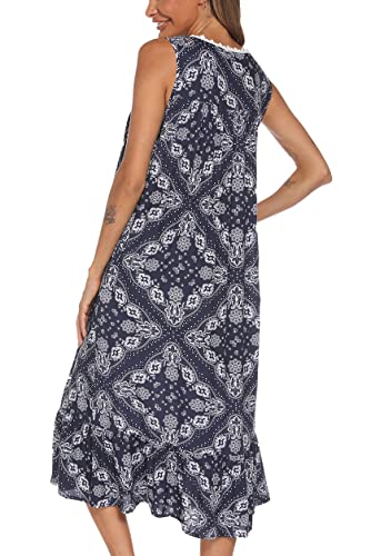 Image of AVIIER Cotton Nightgowns for Women Sleeveless House Dress Ladies Long Nightdress with Pockets S-XXL
